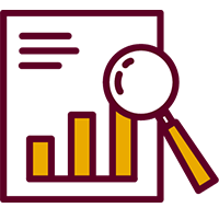 illustrated icon of a document with charts and a magnifying glass over it